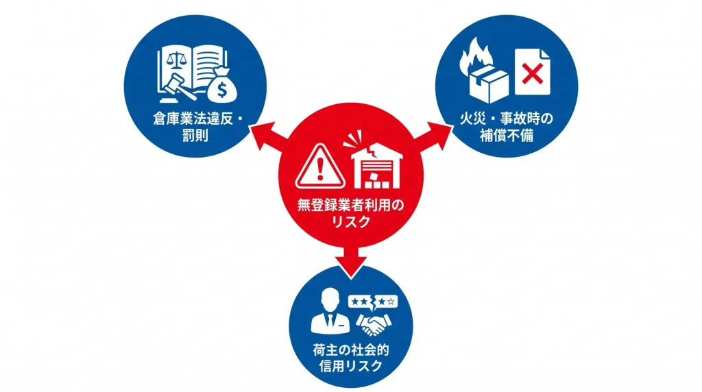 無登録業者に委託するリスクを図にまとめたイラスト